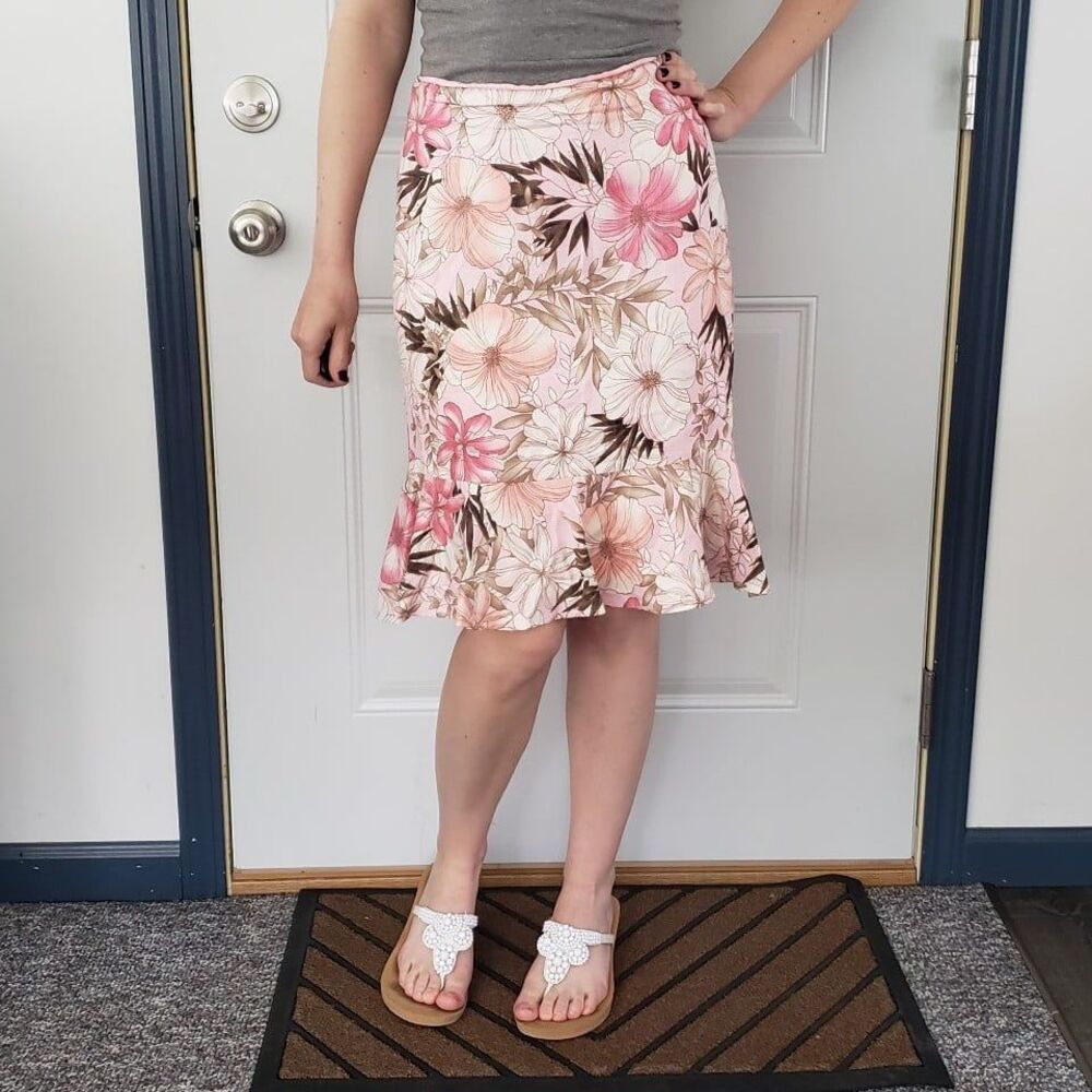 Pink and Brown Floral Silk Skirt